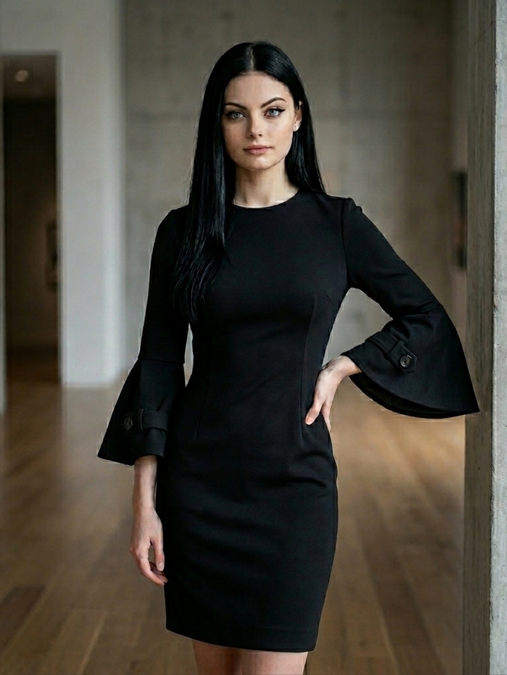 Bailey 44 Bell Sleeve "Revolver" Crepe Sheath Dress | NWOT | Black | Size Medium - Picture 13 of 13